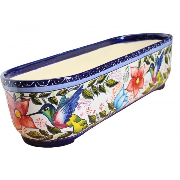 Mexican Talavera Rectangular Planter - Colibri -